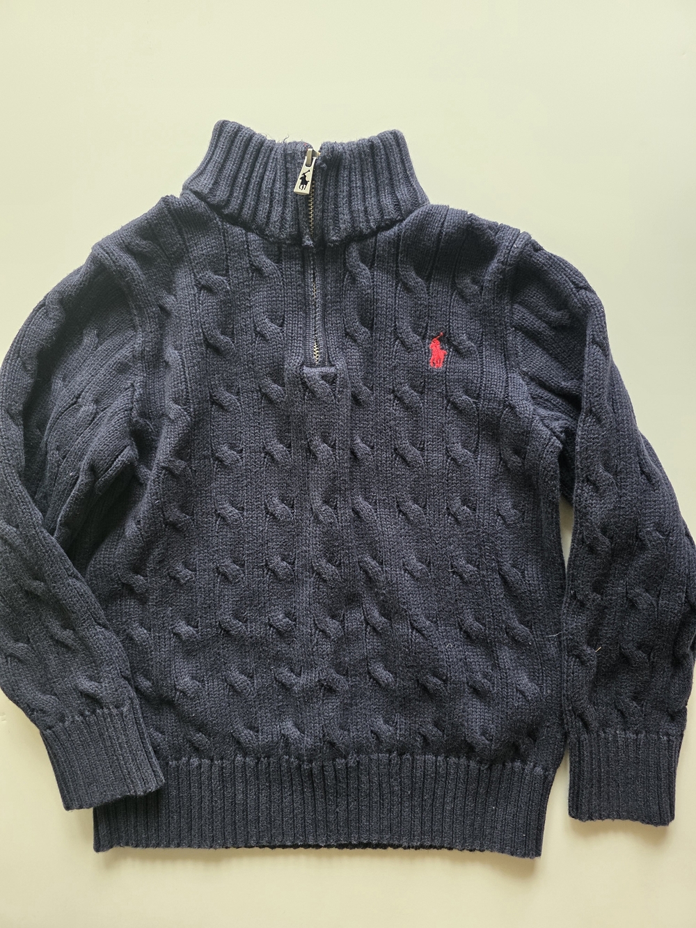 Polo by Ralph Lauren Navy Cable-Knit Half-Zip Sweater with Red Pony